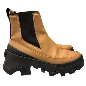 Sorel Leather Chelsea Boots Womens 5.5 Tan LL6060 Chunky Lug Sole Slip On Casual